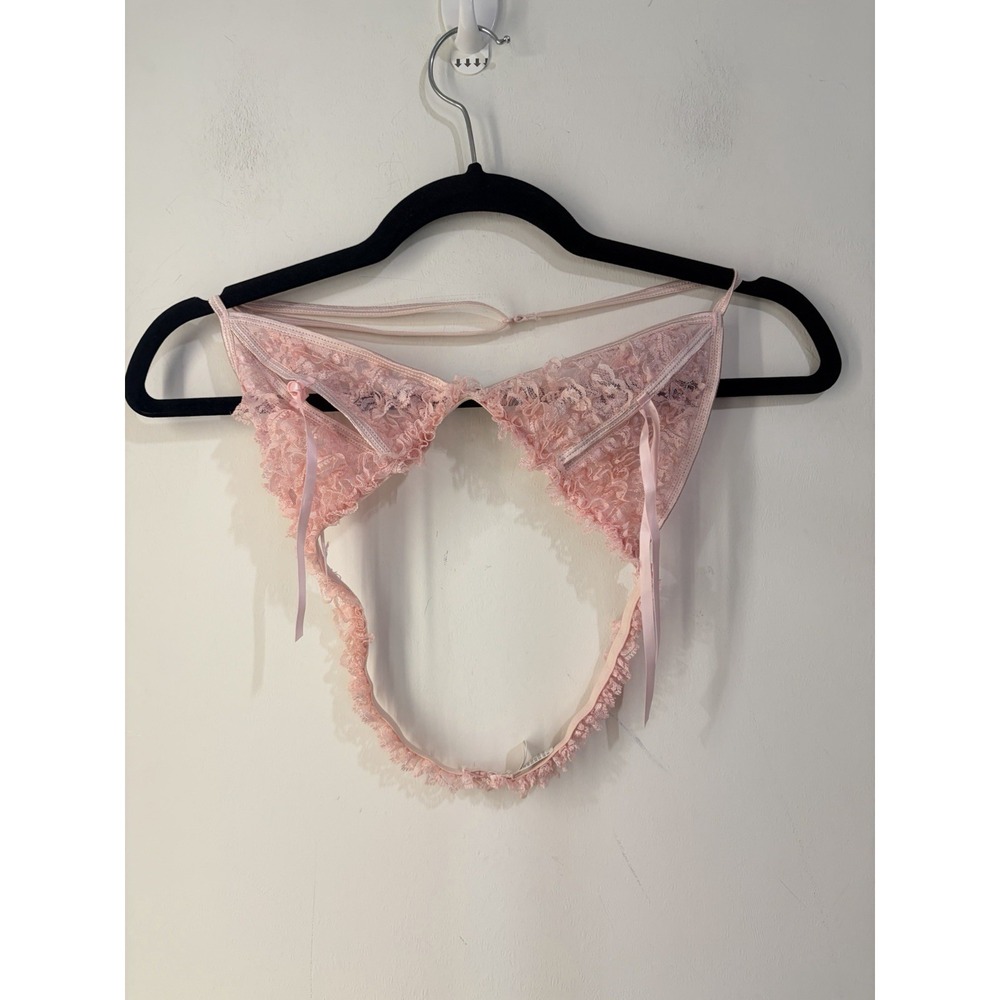 Y2K Frederick's of Hollywood Pink Lace Bra Women's Small Sheer Floral Coquette